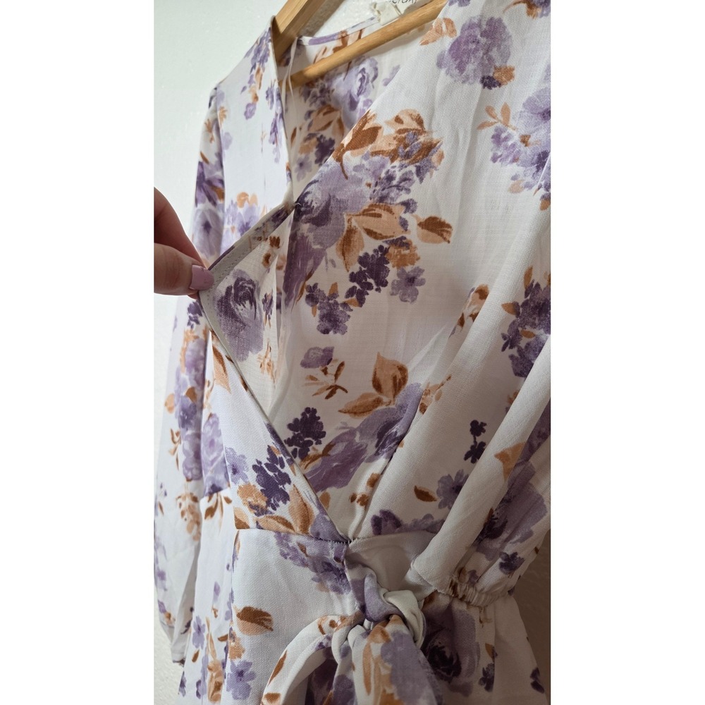 Meraki Floral Wrap Blouse Medium Cottagecore Coquette Peplum Tie Waist Top - Picture 9 of 9